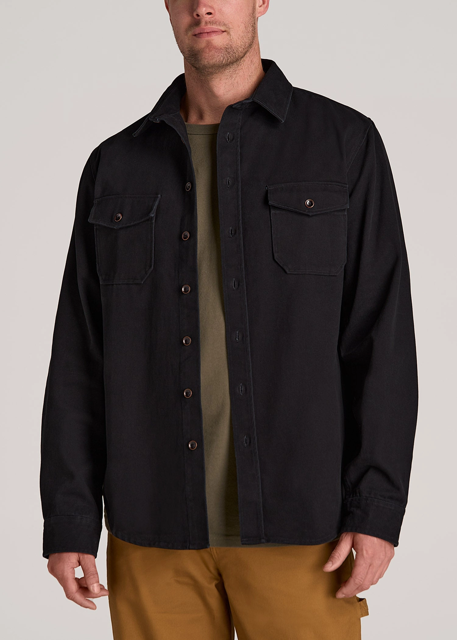 FourWayStretchFabric LJ&S Heavyweight Cotton Twill Overshirt for Tall Men in Vintage Black