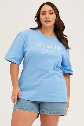 Timeless Style Blue Crew Neck Short Sleeve Oversized Graphic T-shirt