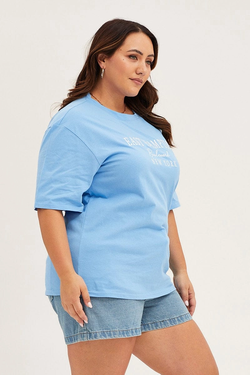 Blue Crew Neck Short Sleeve Oversized Graphic T-shirt Breathable and Comfortable
