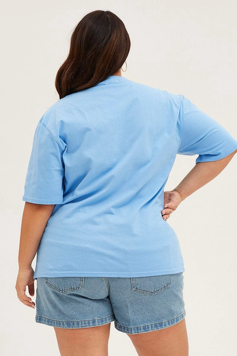 Blue Crew Neck Short Sleeve Oversized Graphic T-shirt BreathableMaterial