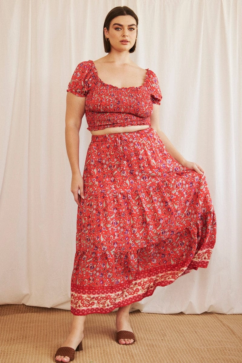 Red Boho Maxi Skirt Tiered birthday party