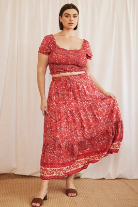 Red Boho Maxi Skirt Tiered birthday party