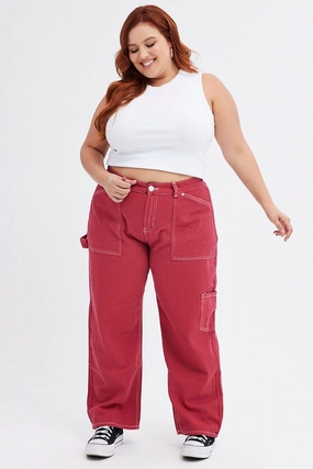 Spring Mood Bold Red Cargo Jeans Out Pocket