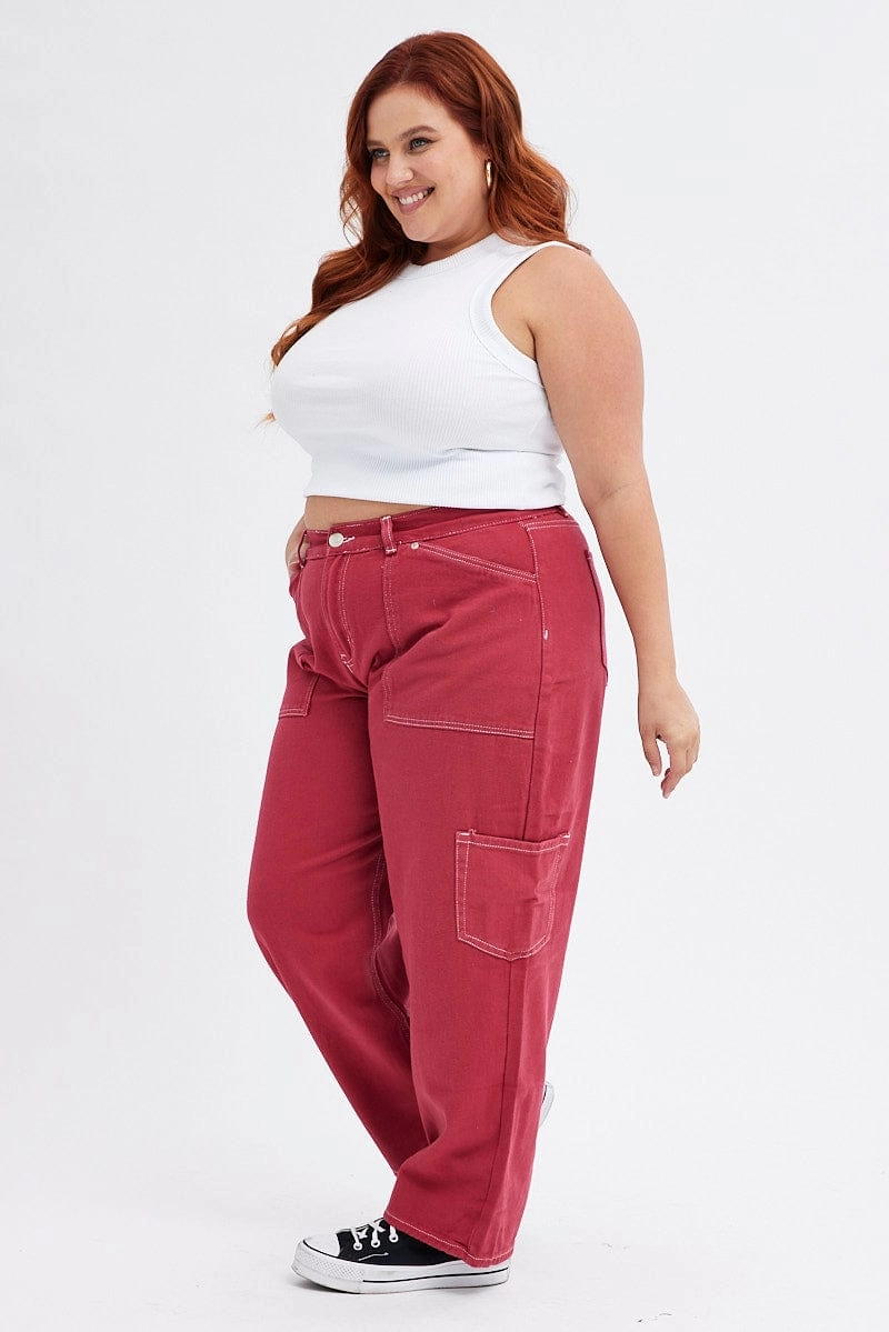Neutral Choice Red Cargo Jeans Out Pocket