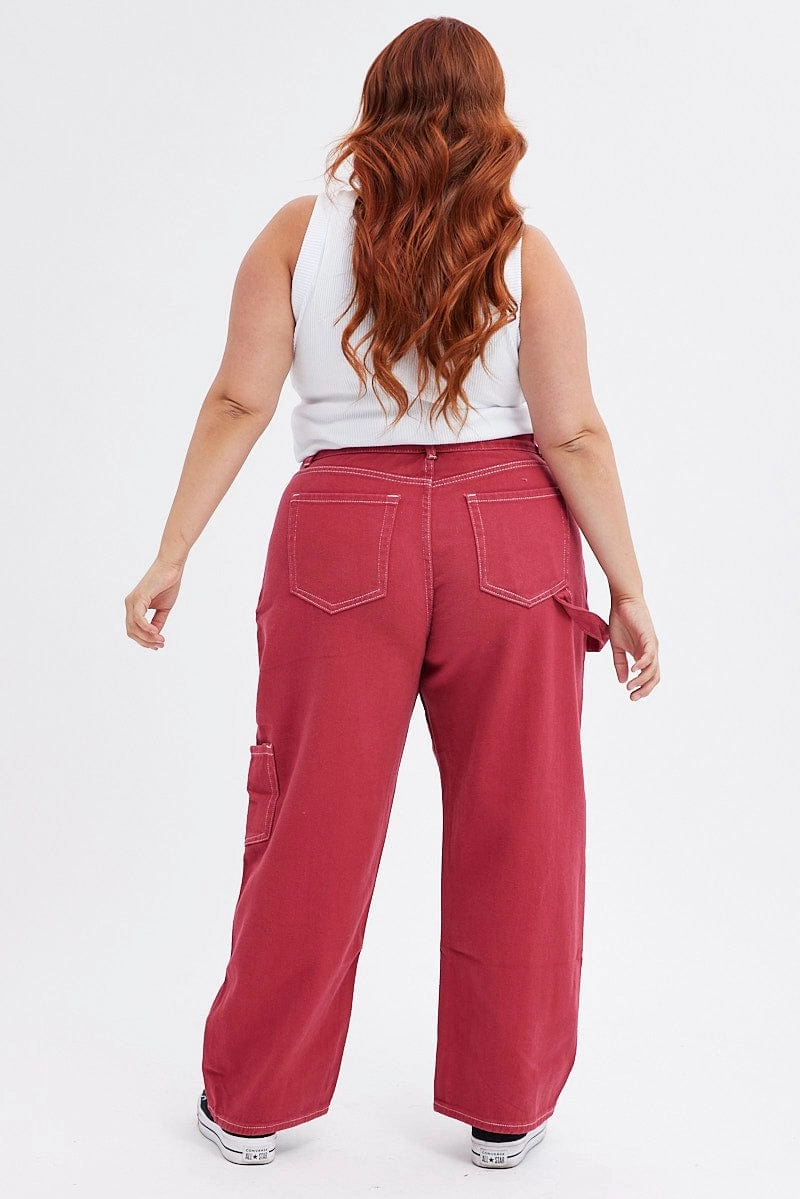 Red Cargo Jeans Out Pocket Subtle Look City Ready