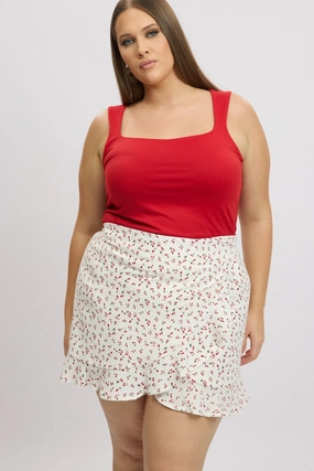 Light Edge Red Check Wrap Gingham Mini Skirt