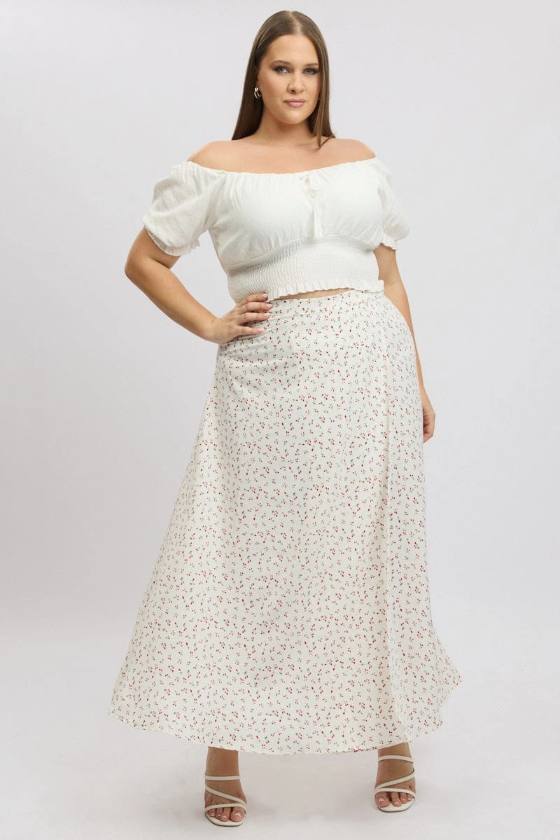 Crochet Style Casual Feel Red Ditsy Wrap Maxi Skirt