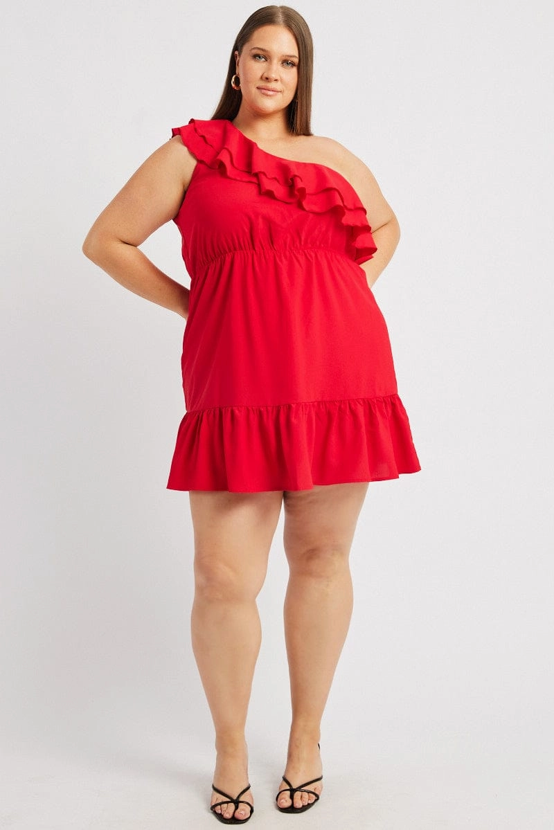 Red Frill One Shoulder Minidress Comfort Layer Perfect Layer