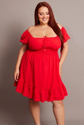 Red Gathered Bust Tie Front Shirred Waist Minidress Fashion Look Slim Silhouette