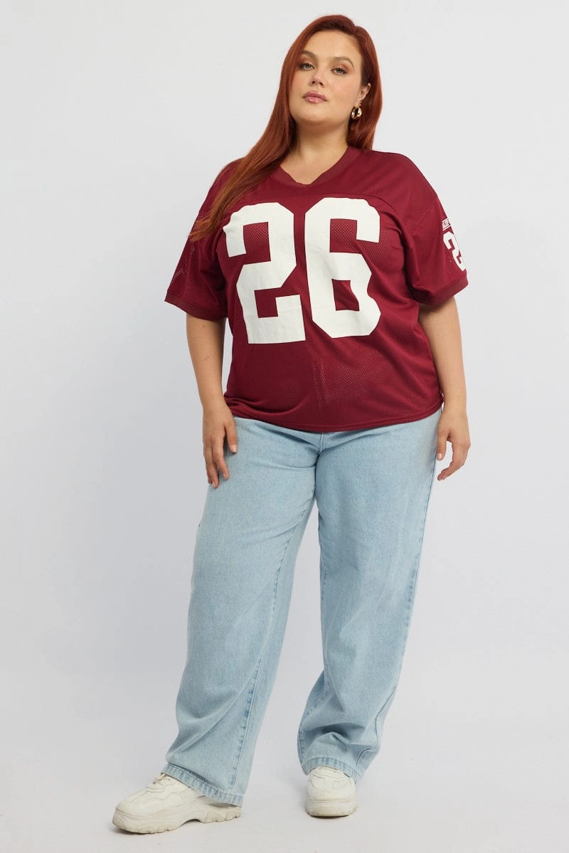 Durable Collar Construction Seasonal Layering Red Graphic T-shirt Short Sleeve Collared Neck