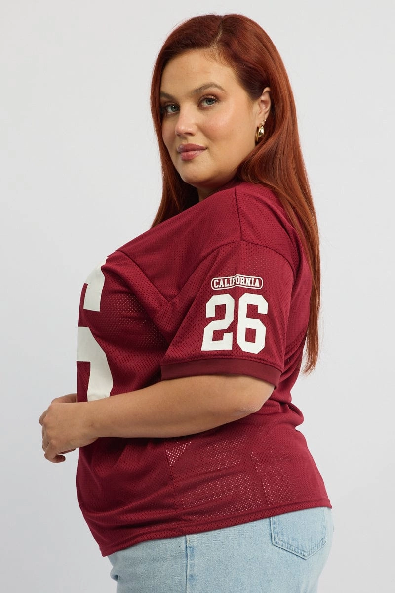 UltraLightweight Red Graphic T-shirt Short Sleeve Collared Neck