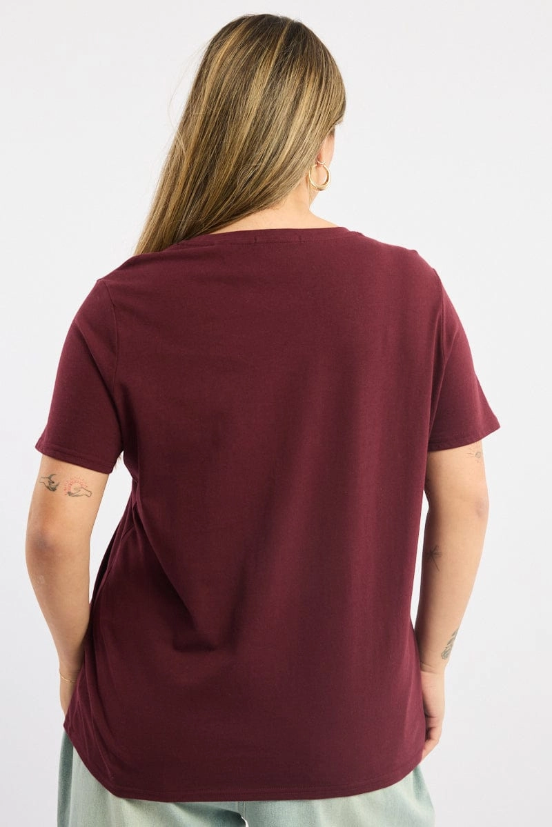 Red Graphic T-shirt Short Sleeve Crew Neck color blocking