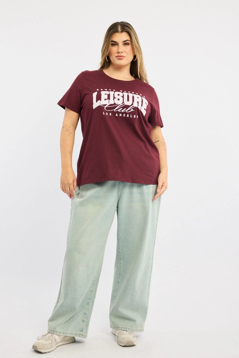 Cozy and Soft Red Graphic T-shirt Short Sleeve Crew Neck