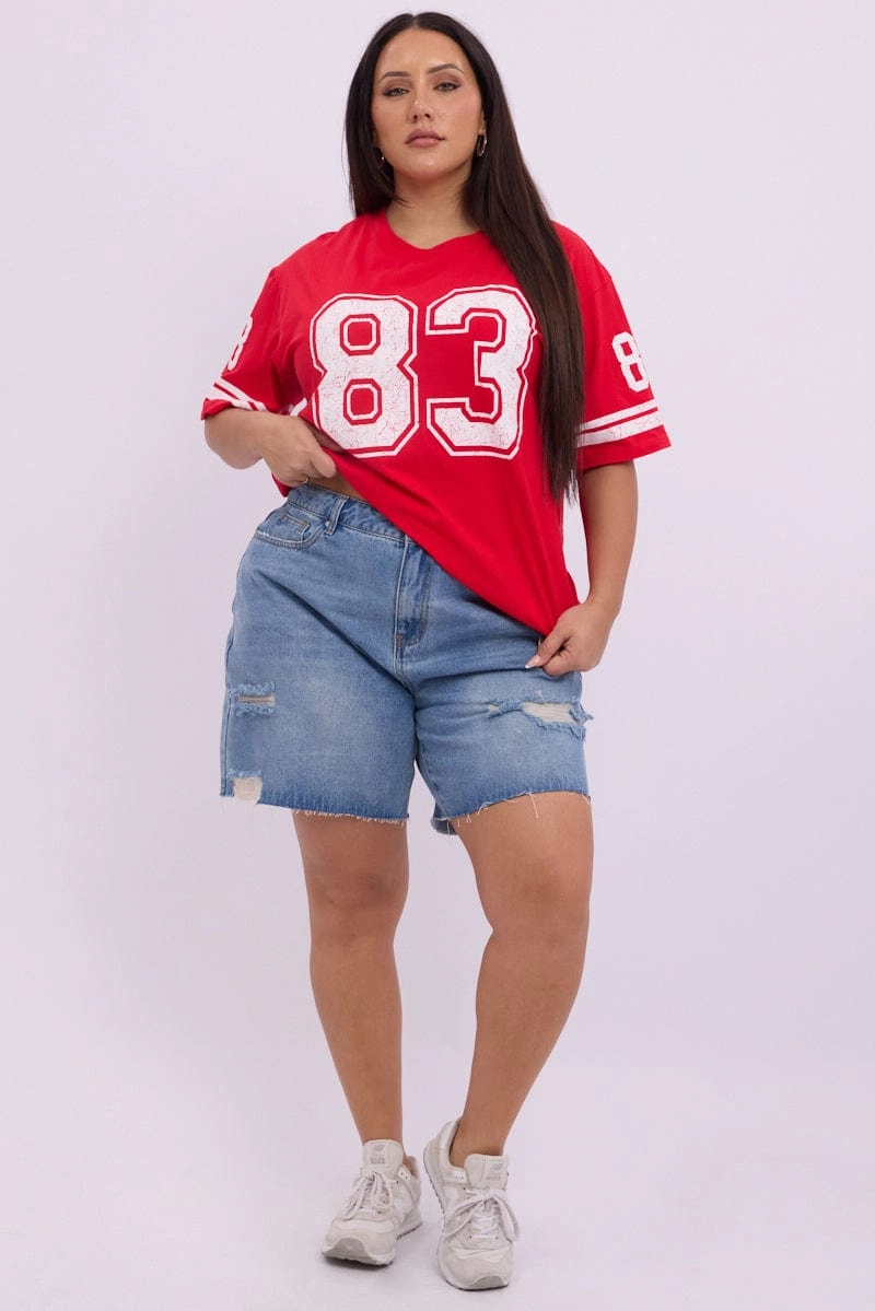 Red Graphic T Shirt Short Sleeve Timeless Fashion