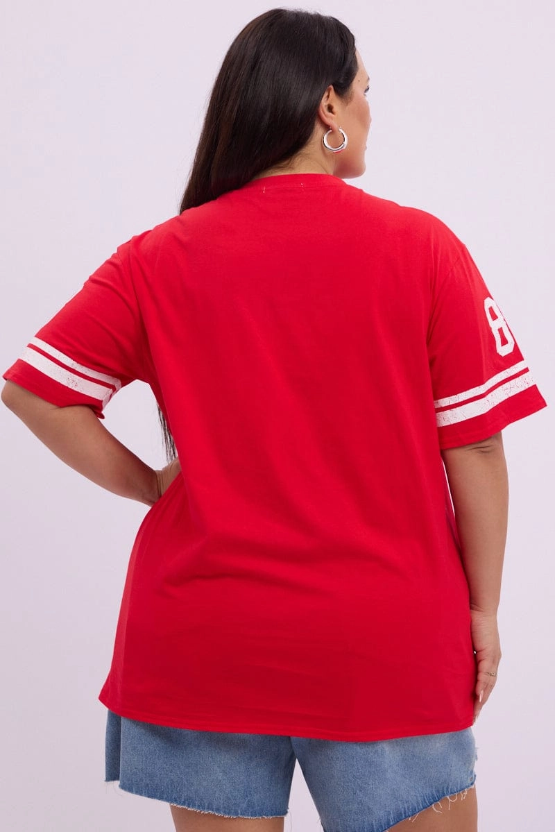 Breathable Flex Fit Red Graphic T Shirt Short Sleeve