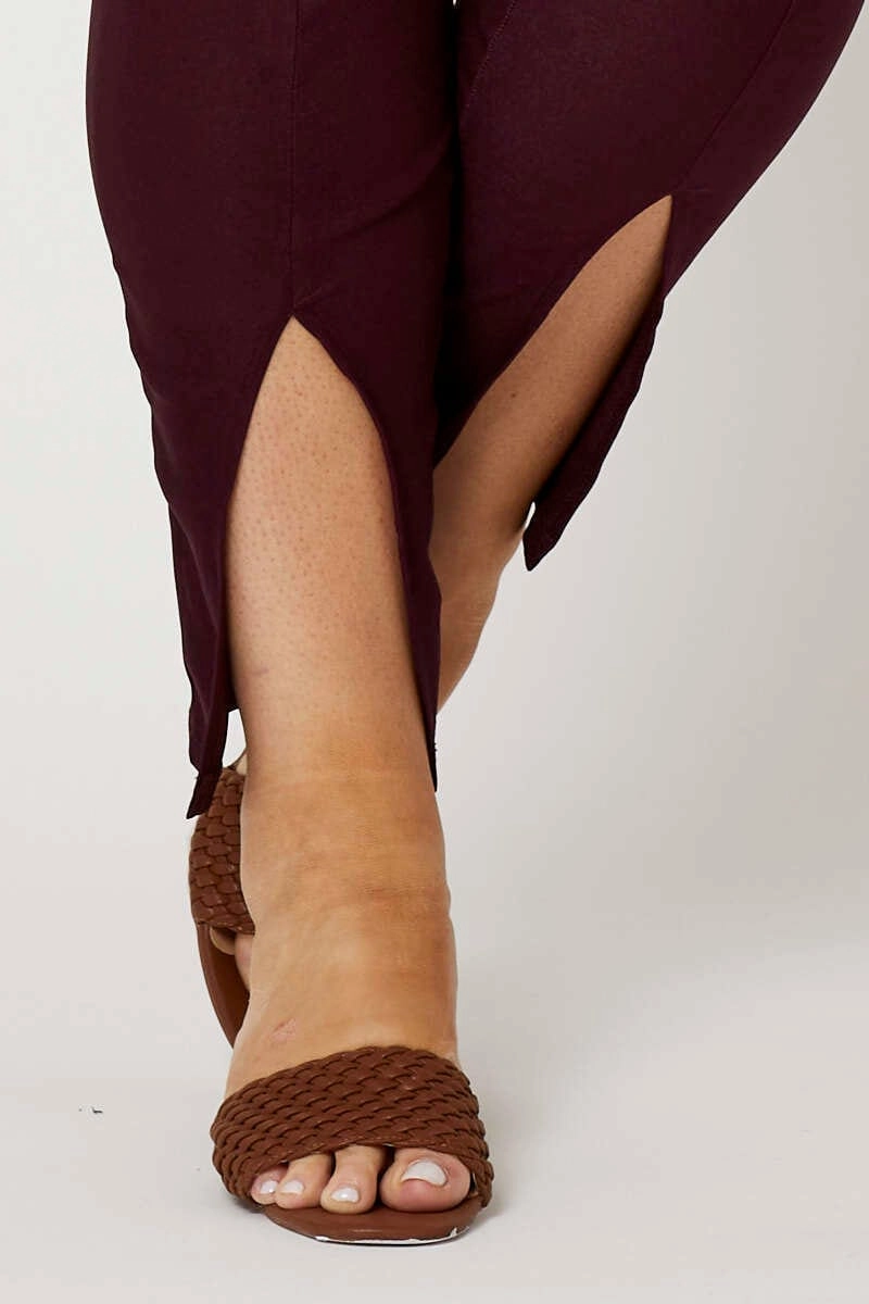 Red Slim Leg Pants High Rise Cut Out Hem Rubberized Hem All Purpose Wear