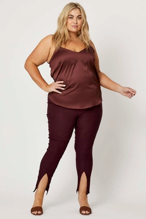 Body Movement Trendy Comfort Red Slim Leg Pants High Rise Cut Out Hem