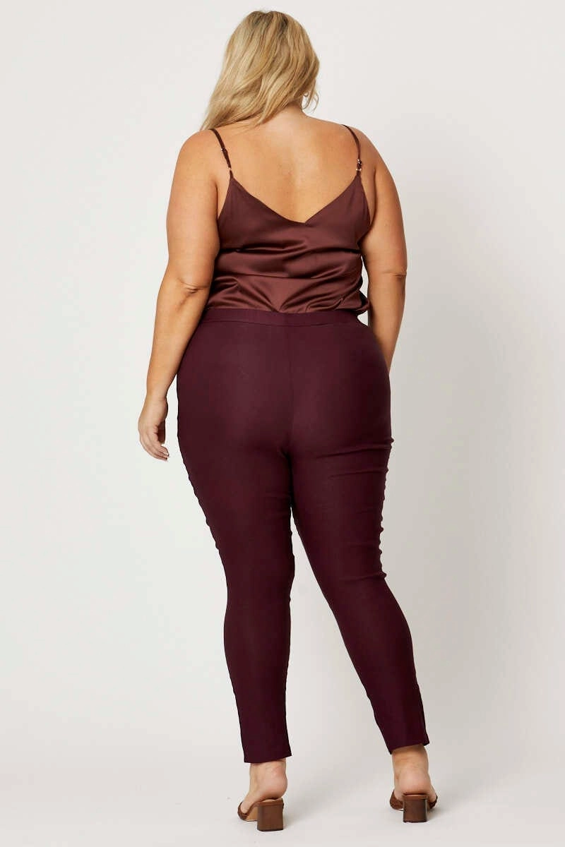 Red Slim Leg Pants High Rise Cut Out Hem Stylish Appearance