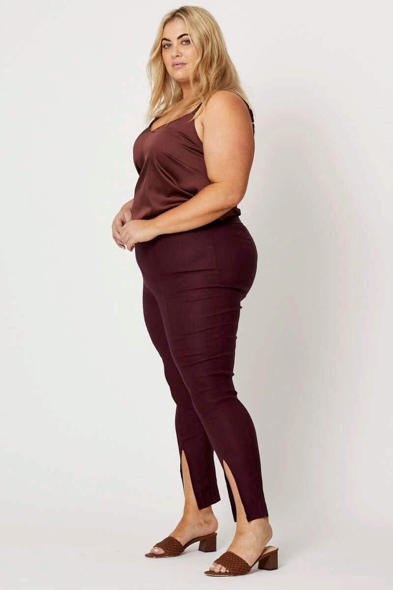 Seasonal Wear Relaxed Style Red Slim Leg Pants High Rise Cut Out Hem