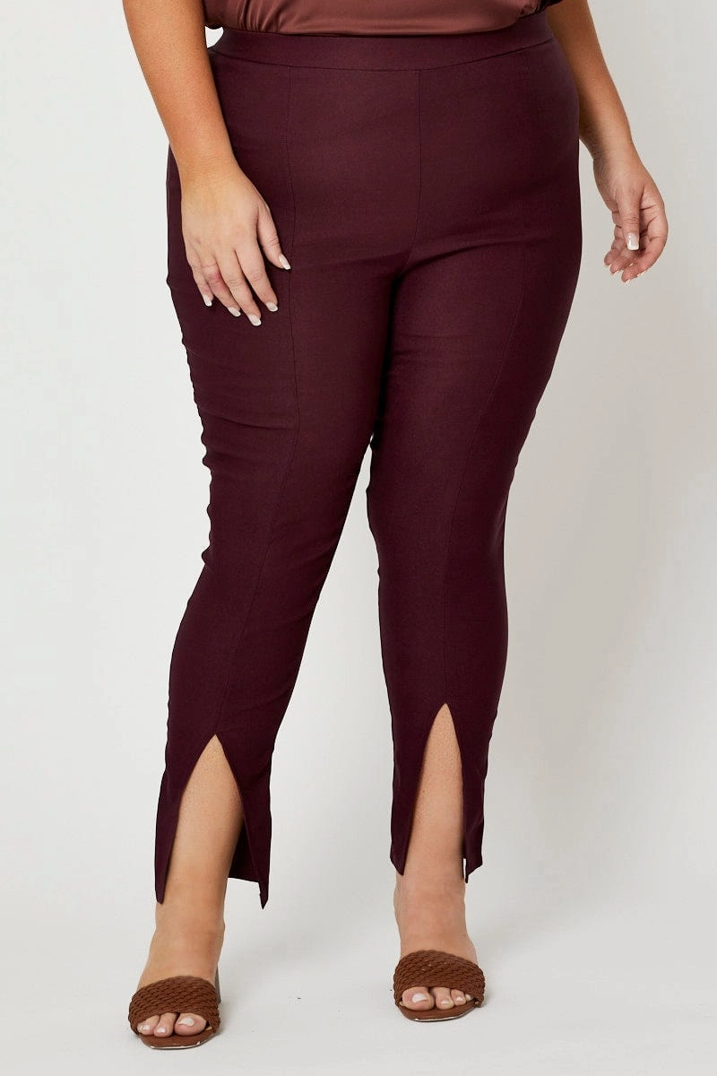 Relaxed Fit Corduroy texture Red Slim Leg Pants High Rise Cut Out Hem