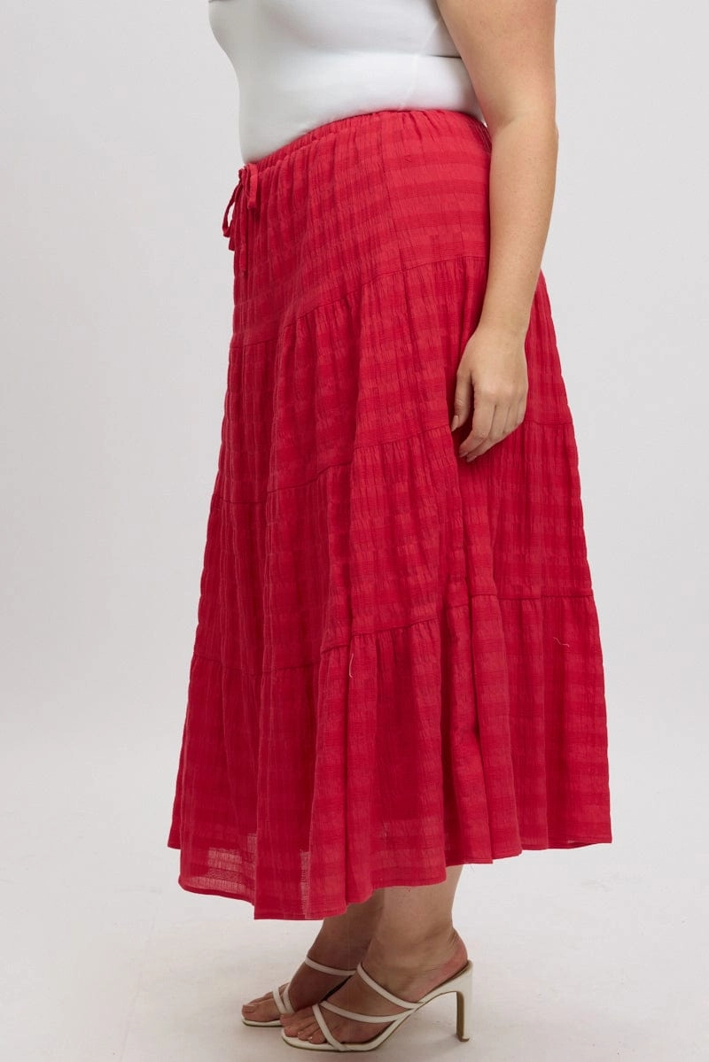 Red Textured Tiered Maxiskirt Blogger Favorite Structured Shape