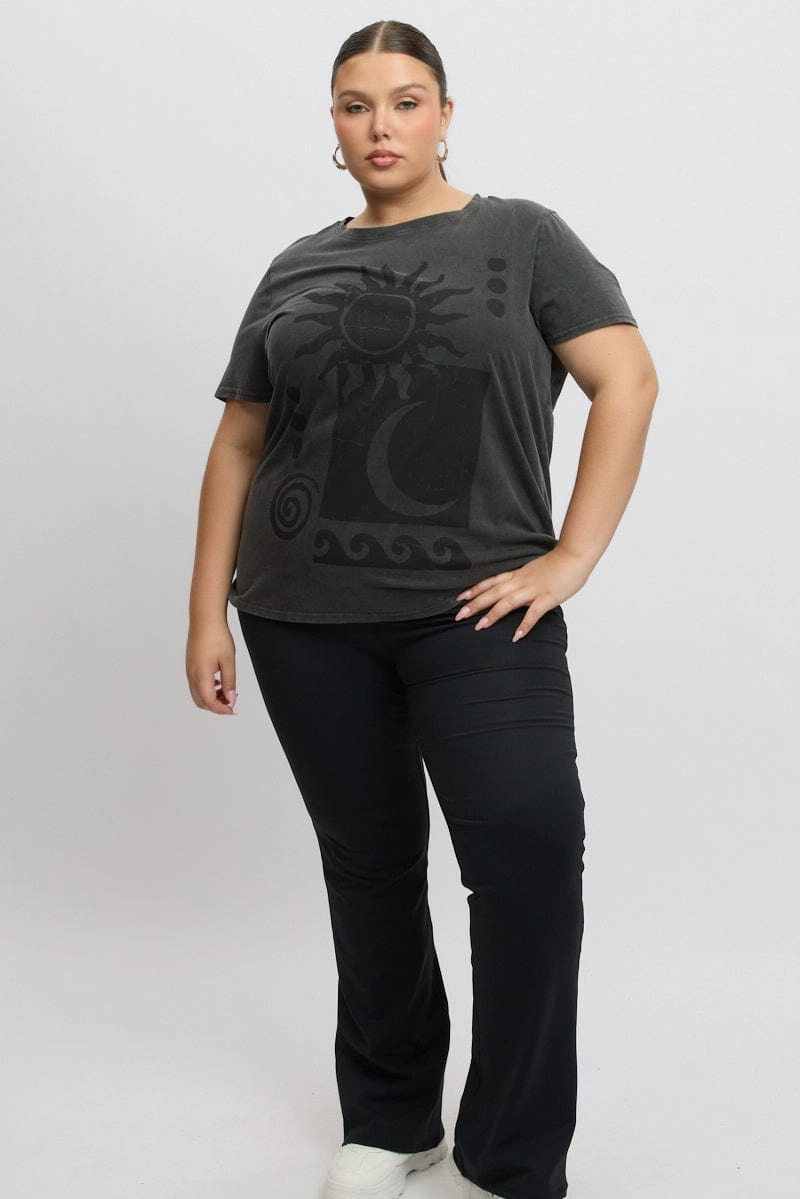 Grey Graphic T Shirt Short Sleeve Crew Neck Geometric precision