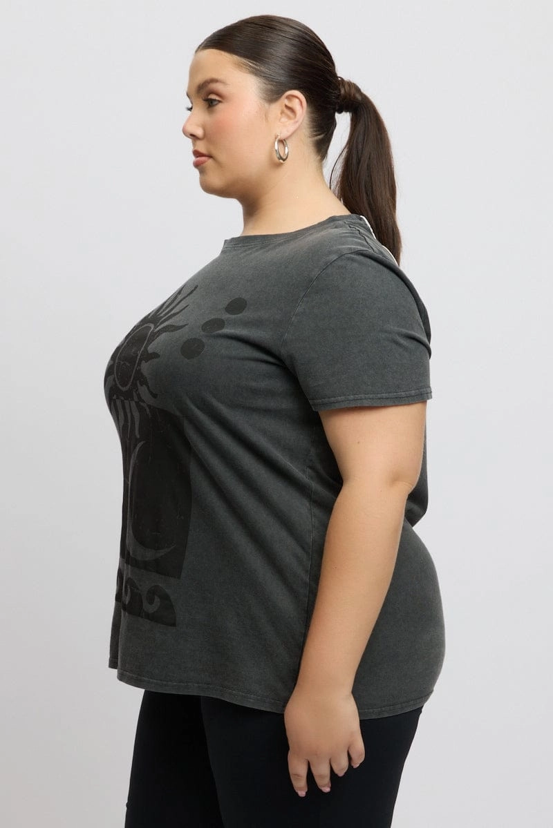 Seasonal Smart Weekend Smart Grey Graphic T Shirt Short Sleeve Crew Neck