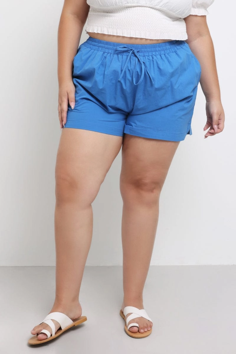 MeshVentilation Blue Cotton Curve Hem Shorts