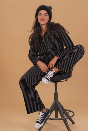 Hooded Cardigan Lorra Black Stripes Compact Fit Look