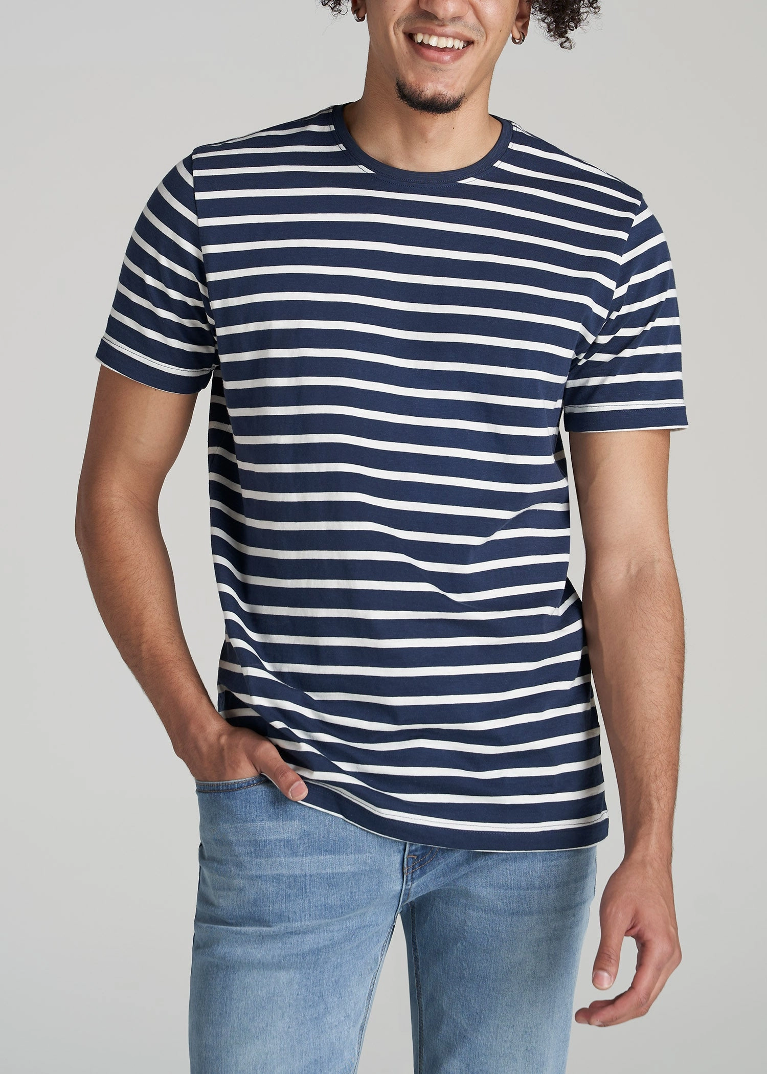 REGULAR-FIT Striped Tee for Tall Men in Navy And White Quick Dry Technology