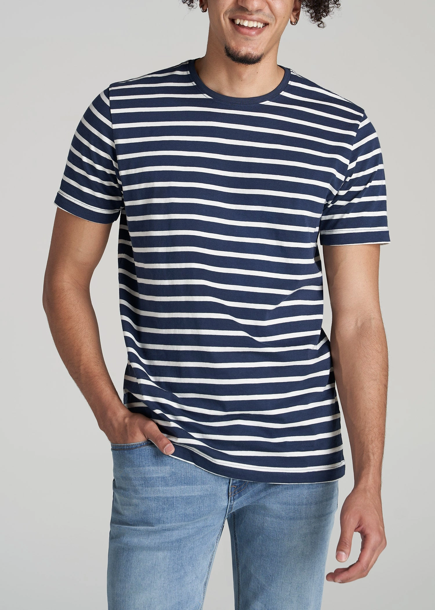 ElasticEdgeBinding All Day Comfort REGULAR-FIT Striped Tee for Tall Men in Navy And White