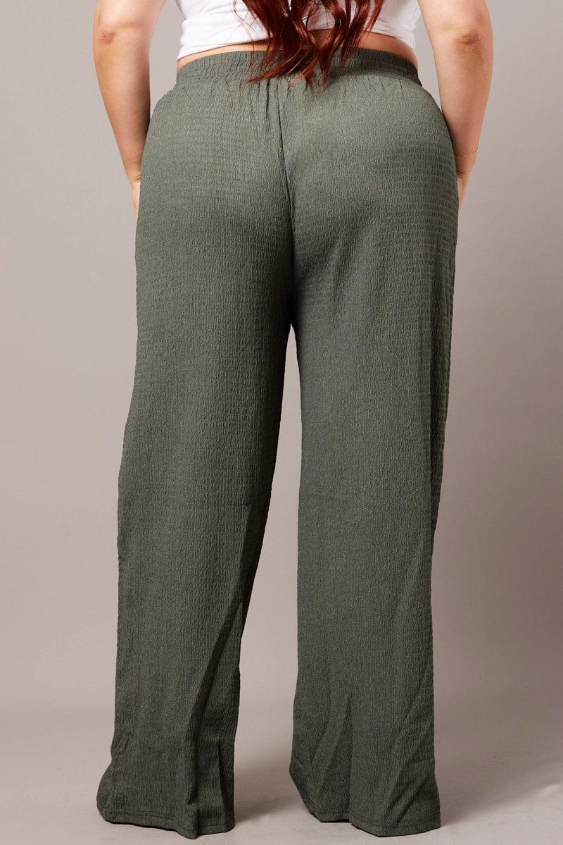 Unisex style Green Wide Leg Pants Elasticated Waist