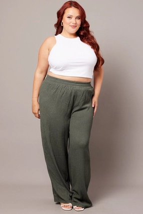 Green Wide Leg Pants Elasticated Waist Functional fashion wear