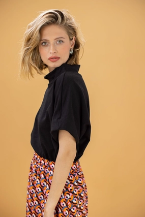 Denim Shirt Flatlock Seam Design Top Cora Black