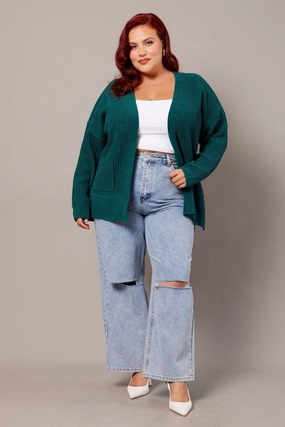 Green Knit Cardigan Longline Chenille Urban Explorer Look