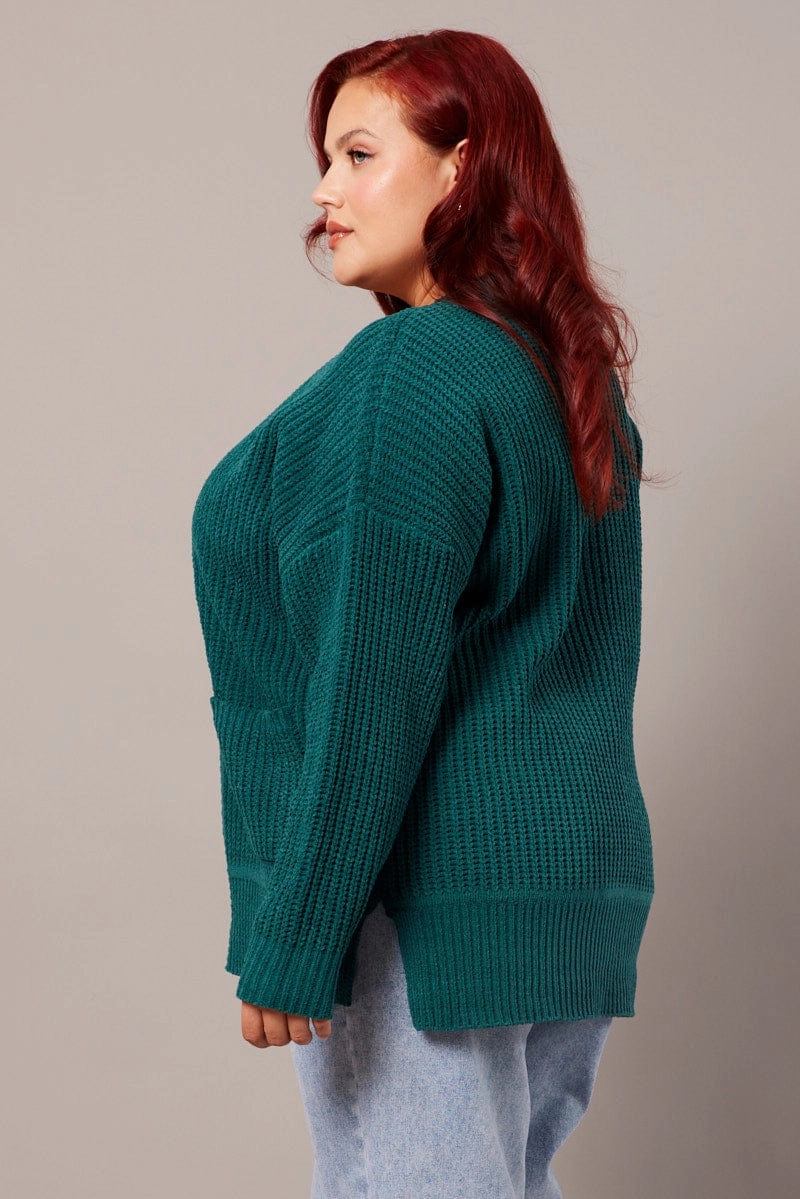 WeatherproofCoating Ultra Light Packable Green Knit Cardigan Longline Chenille