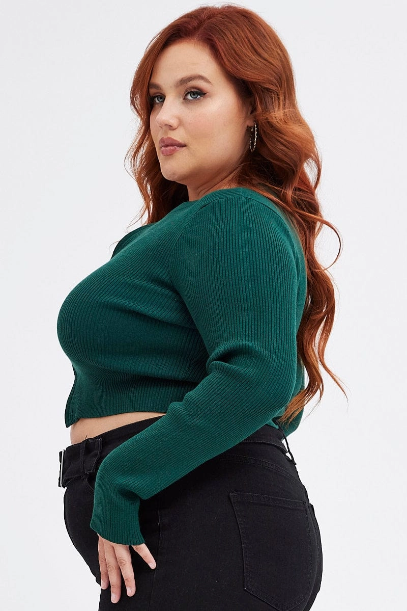Sleek Layer Fit Anti Static Lining Green Knit Cardigan Zip Up Ribbed