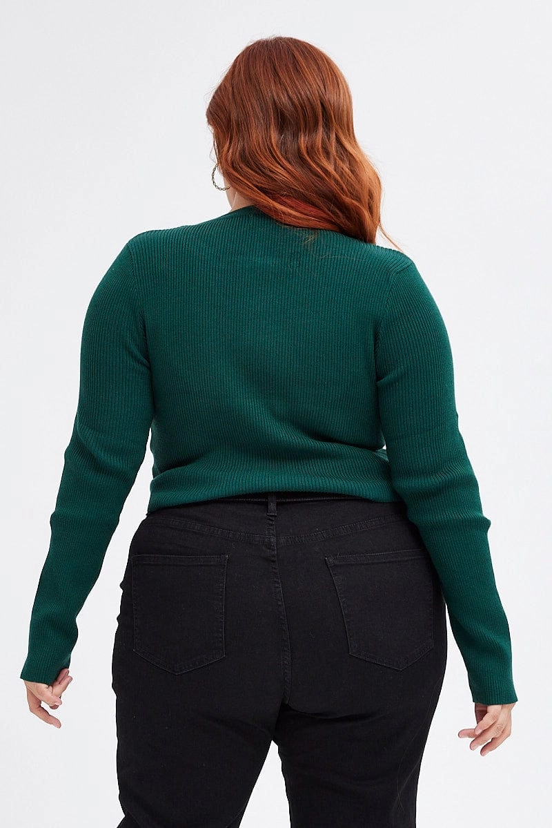 ElasticCuffs Casual Outdoor Look Green Knit Cardigan Zip Up Ribbed