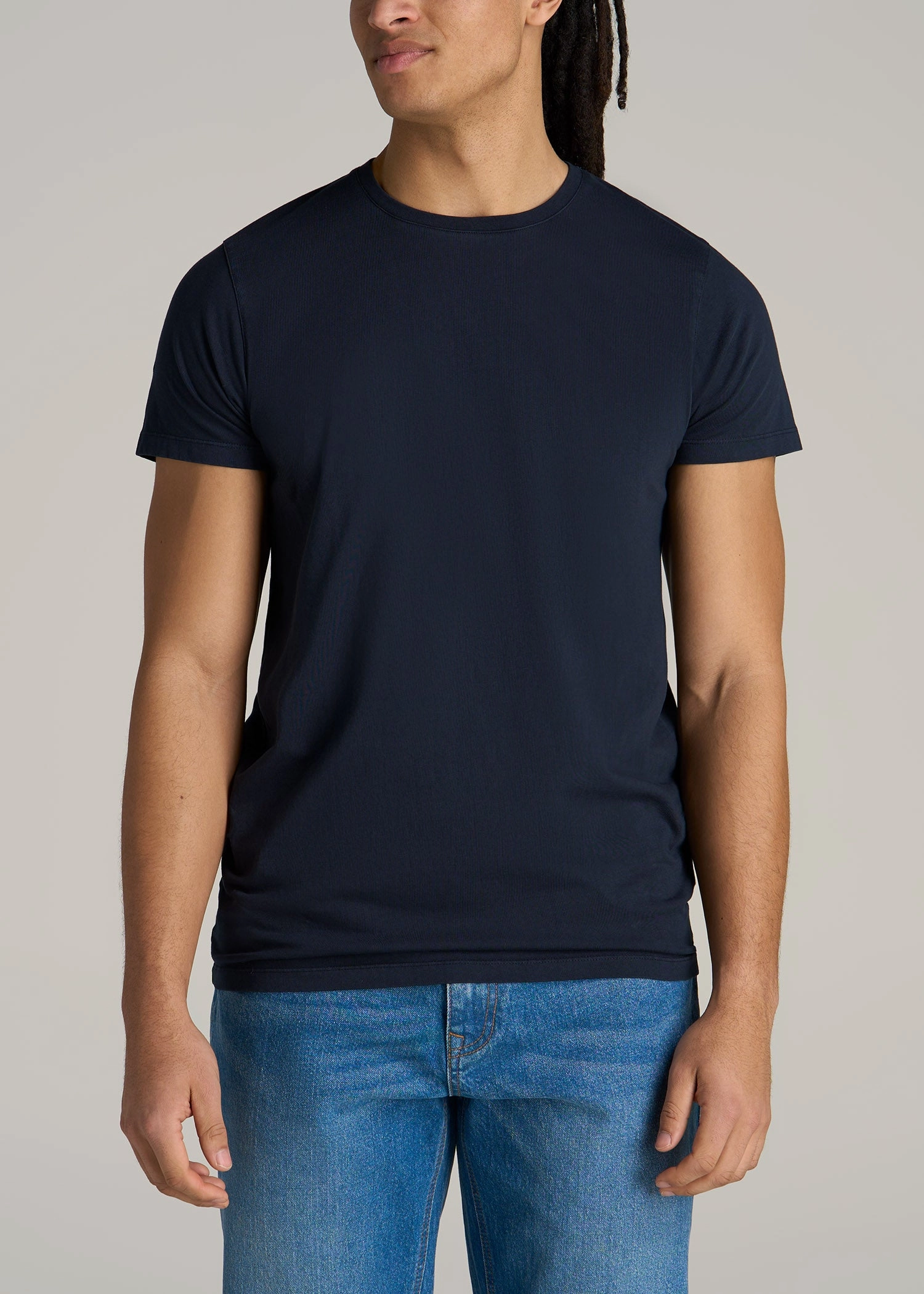 AthleisureCompatible Relaxed Crew Neck Opening MODERN-FIT Garment Dyed Cotton Men's Tall T-Shirt in Evening Blue