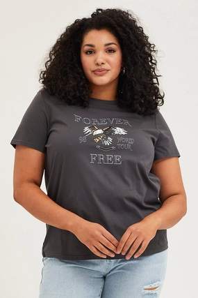 Grey Graphic T-shirt Short Sleeve Eagle Print Cotton School Uniform Cool Style