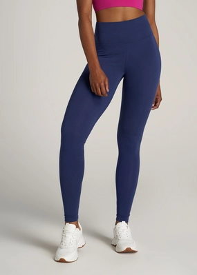 Compression Support Beginner Level Moisture Wicking Fabric Women's Tall Cotton Leggings in Midnight Blue