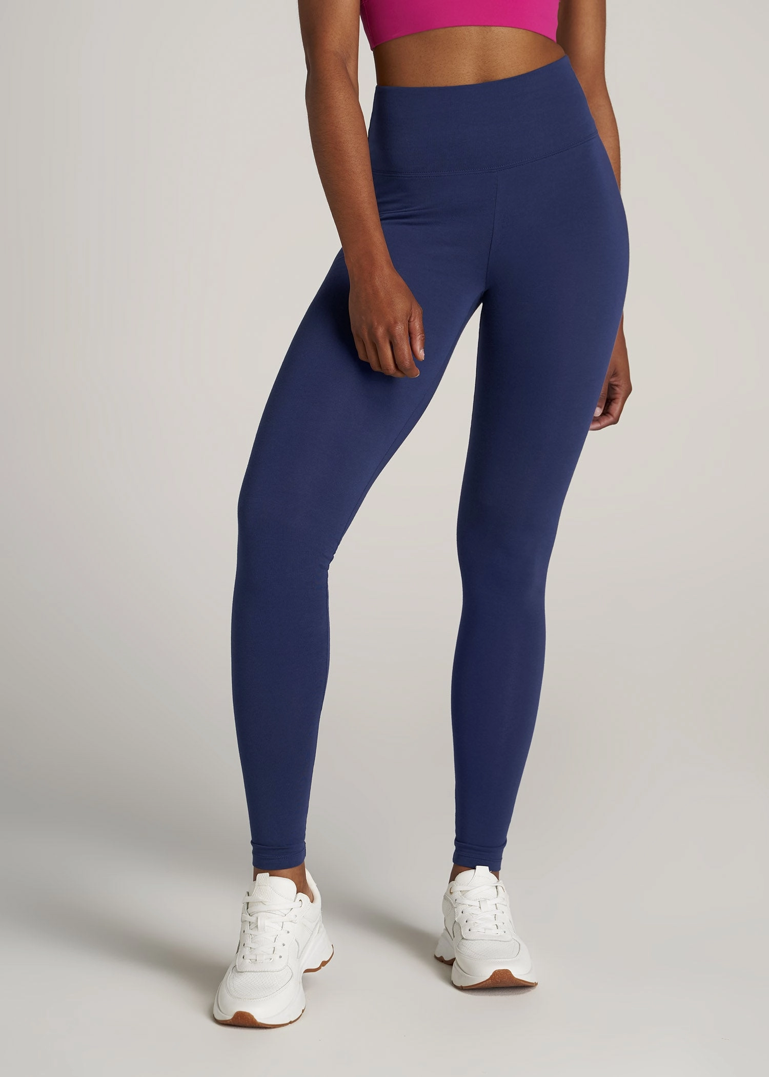 Compression Support Beginner Level Moisture Wicking Fabric Women's Tall Cotton Leggings in Midnight Blue