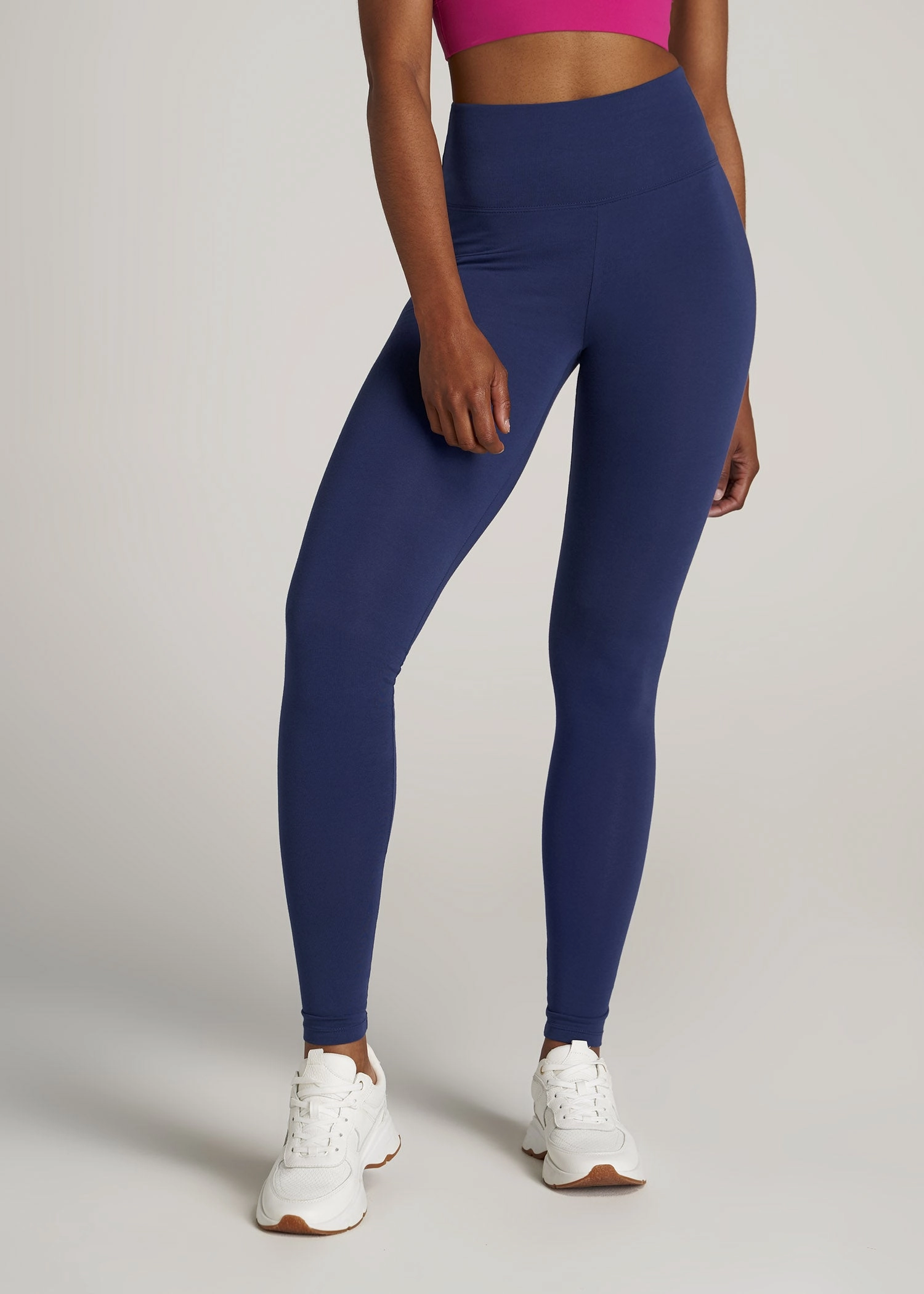 Flattering Waist Fit Women's Tall Cotton Leggings in Midnight Blue