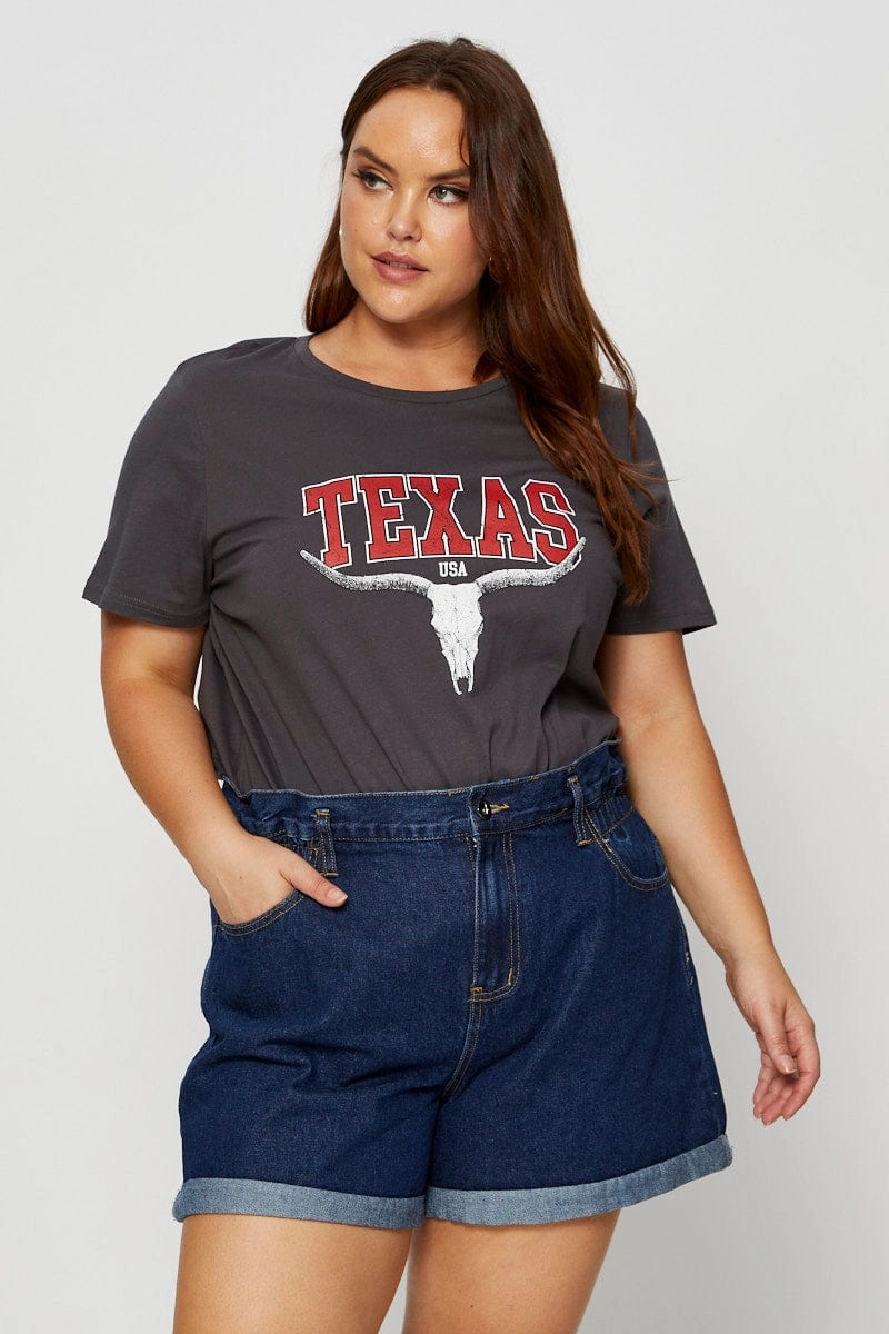 Grey Graphic T-shirt Crew Neck Short Sleeve Sleek Fit