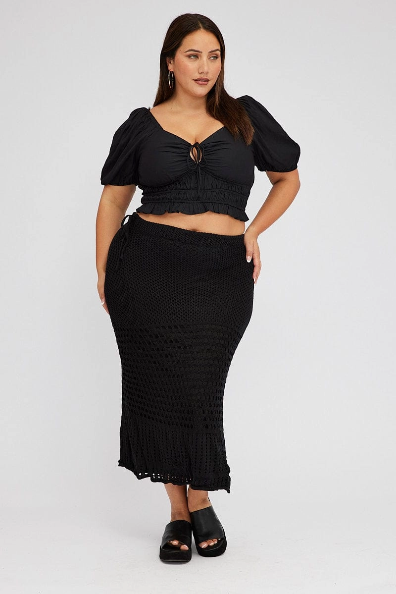 Comfort Waistline Black Crochet Long Skirt