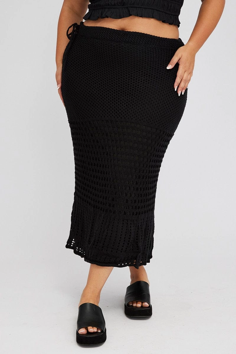 Laidback Style Black Crochet Long Skirt