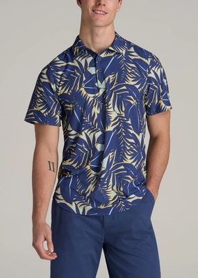 Coastal Perforated Tall Men's Polo Shirt in Twilight Blue Palms Easycare Breathable3DKnit