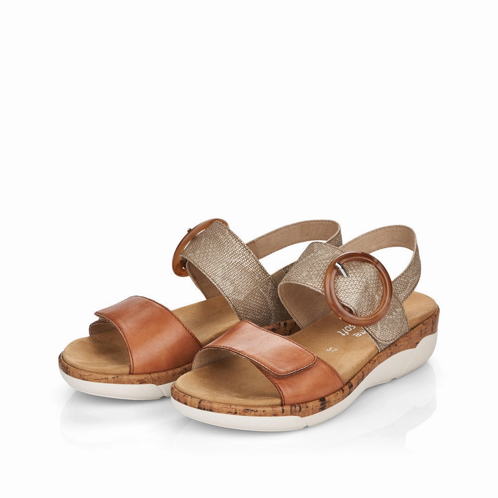 Remonte by Rieker Women's Jocelyn Sandals - Noccia/Lehm-Metallic Shock Absorbing Midsole breathable materials