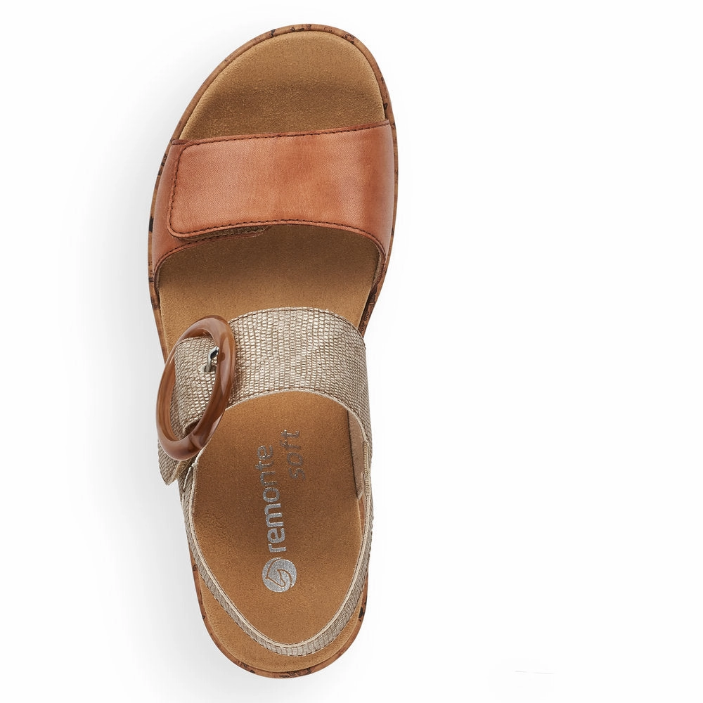 Remonte by Rieker Women's Jocelyn Sandals - Noccia/Lehm-Metallic Day Glam Water Friendly Design