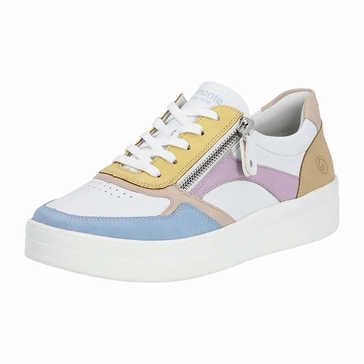 Remonte by Rieker Women's Pearl White Leather Sneakers - Aqua/Weiss/Rose/Sun/Mauve/Tan Smooth Grip